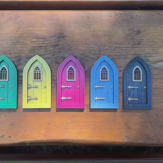 Colored Gothic Fairy Doors for Enchanting Outdoor Fairy Gardens