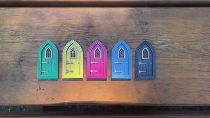 Colored Gothic Fairy Doors for Enchanting Outdoor Fairy Gardens
