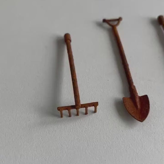 4 Piece Rusty Metal Miniature Tools Set